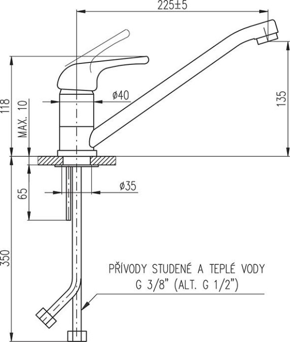 Drezová batéria stojanková výtok 225 mm chróm